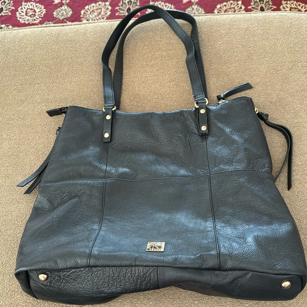 Kooba Soft Black Pebbled Leather w/ Tassels Large Tote Bag Purse (TD)